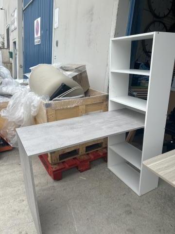 ESCRITORIO C/ESTANTERIA CEMENTO BLANCO